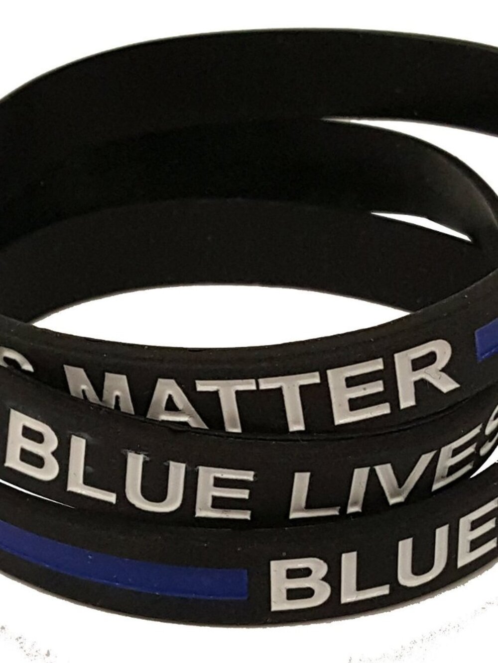 3 Pack Of Blue Lives Matter Thin Blue Line Police Silicone Wristband Bracelets